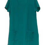 Slinky Brand  1X Green Shift Mini Dress Pockets Side Slits Textured Stretch Work Photo 0