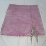 None Sparkle Rhinestone Fringe Pink Denim Mini Skirt.  Women’s Large-High Waisted Photo 2