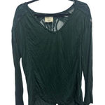 Free People  Emerald Green Long Sleeves Lace Back High Low Top Small Photo 0