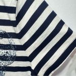 Ralph Lauren Lauren  Navy Blue & White Striped Tee Beaded & Sequined Paisleys L Photo 5