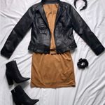 TCEC Faux Suede Camel Sleeveless Dress Size Medium Photo 2