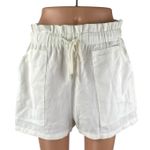 Pull & Bear  Women's White High Rise Drawstring Mini Wide Leg Paperbag Shorts L Photo 0
