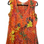 CAbi  Women's Art Teacher Satin Red Wildflower Tunic Top Photo 3