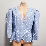 Vintage 80s Ultra Dress Polka Dots Blouse Elegant Top Blazer Baby Blue Pastel 14 Photo 0