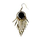 Gold Tone Black Circle Dangle Earrings Boho Chandelier Fringe Statement New Photo 5