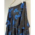 Blue Floral 100% Silk Tiered Black Midi Skirt Korean Made Women’s Size 10 Photo 2