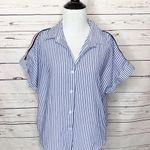Japna Japan Blue & White Courier Stripe Casual Button Down Top Size Large Photo 9