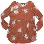 Torrid Rust Floral Blouse Plus 1 1X 14 16 Babydoll Cut Out Neckline Long Sleeves Photo 0
