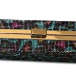 Caleesa Rhinestone Leopard Print Clutch Chain Crossbody Strap Purse NWT Blue Photo 1