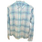 J. McLaughlin  Sky Blue‎ Checkered Button Down Shirt Linen Blend Size 6 Classic Photo 1