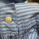 Old Navy  Womens XL Blue White Striped Ruffle Button Down Long Sleeve Shirt Photo 2