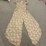 NWT Francescas Jumpsuit Womens Sz M Susanna Palm Tan White Floral Pants Stretch Size M Photo 3