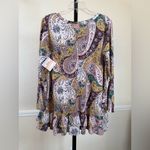 Paisley Boho Ruffle Hem Tunic Top Long Sleeve Flowy Multicolor Dressy Casual Yellow Photo 1