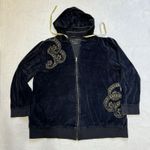 Cacique VTG Y2K  Sweatshirt Velour Embroidered Black‎ Gold Paisley Hoodie -22/24 Photo 0
