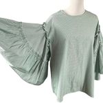 Anthropologie dRA Dramatic Bell Sleeve Striped Preppy Top in Green & White Small Photo 1