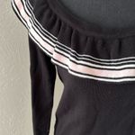 Divided Pink, white & black striped ruffle off shoulder long sleeve sweater Photo 1