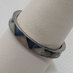 Blue & White Mother Of Pearl Inlay Ring Blue Size 8 Photo 2