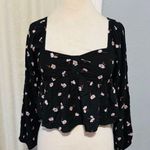 Billabong Boho Off Shoulder Floral Square Neck Long Sleeve Crop Top Black Size S Photo 0