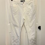 Joseph Ribkoff  Women’s White Laser Cut Detail Raw Hem Ankle Skinny Jeans Size 14 Photo 0