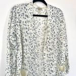 Cotton Emporium Cotton‎ Emporium Ivory Blue Leopard Print Open Front Cardigan Sweater Women's LL Photo 1