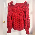 Chelsea and Violet FINAL PRICE DROP Burgundy Cable Knit Bishop Sleeve Sweater Photo 3