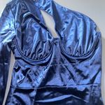 Women's Satin One Shoulder Cut Out Long Sleeve Bodycon Sexy Mini Dress M Blue Size M Photo 3