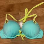 Victoria's Secret ‎ Push Up Bikini Top Tie Front Aqua Neon Yellow Green 32A Photo 0