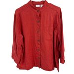 Spiegel 3/4 Sleeve Mock Neck Button Up Shirt Linen Orange Women's Size Medium Photo 0