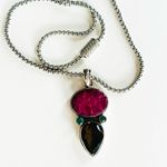 Sterl Silver Smokey Quartz and Pink Stone Pendant Necklace Photo 3