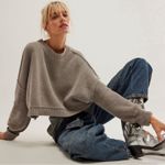 Free People  Easy Street Crop Pullover Sweater in Grey Size XL Preppy Fall Photo 3