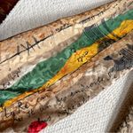 Vintage French Script 80s Satin Brocade Funky Blouse Tan Size 8 Photo 4