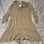 Maurice's Green Long Sleeve Jumpsuit with Notched Collar Photo 0