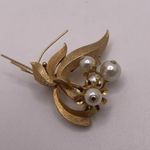 Roma Signed Brooch Pin Gold Tone Faux Pearl Photo 2