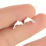 Stainless Steel Dolphin Stud Earrings NWT Silver Photo 1