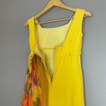 Vintage 1960s Dress Handmade Floral Train Yellow Crepe Empire Waist Bow Back Size undefined Photo 6