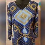 J. McLaughlin  Elegant Chain Print Women's Top - Blue and Gold Photo 0