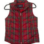 Lands' End Down Puffer Vest Holiday Winter Red Tartan Plaid Size Women's XS Photo 0
