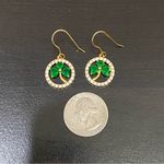 Goldplated CZ Emerald Green Crystal Glass Shamrock Lucky Clover Leaf Earrings Photo 6