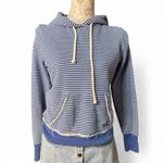 American Eagle Y2K  Outfitters Striped Blue Hoodie Distressed Raw Hem Size small Photo 1