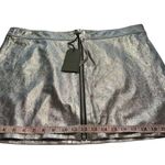 ALLSAINTS NWT Silver Cleo Goat Suede Leather Denim Skirt Metallic Mini Zip 12 L Photo 11