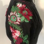 ZARA  Boho Black Green Red Embroidered Voluminous 3/4 Sleeve Peasant Blouse XS Photo 5
