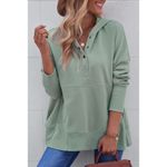 Boutique  Oversized 1/4 Snap Hoodie Pullover Womens L Sage Ribbed Photo 1