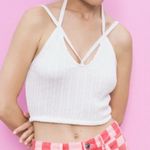 ZARA Strappy double cable knit halter top white cropped medium Photo 1