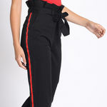 Sans Souci  Paper Bag Side Stripe Black Pants Raw Hem Medium Skater Relaxed Photo 0