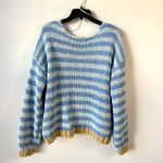 Free People  Striped Portland Pullover Sweater Blue Lake Combo S Photo 6