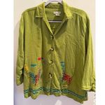 Vintage Mureli Women's Fine Linen Blend Green Beadwork Safari Giraffes Top, sz L Size L Photo 0