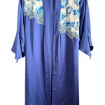Royal Blue Silk Robe with Floral Lace Detail Bell Sleeve Large / Extra Large Size XL Photo 0