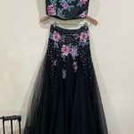 Rachel Allan 7511 floral black tulle high neckline two piece prom dress NEW 0 Photo 0