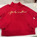 PINK - Victoria's Secret VICTORIA'S SECRET PINK FLEECE QUARTER-ZIP Red Sweater size large Photo 3