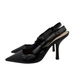 Christian Dior Dior J’Adior Studded Logo Ribbon Black Leather Slingback Pumps Size 37.5 Photo 3